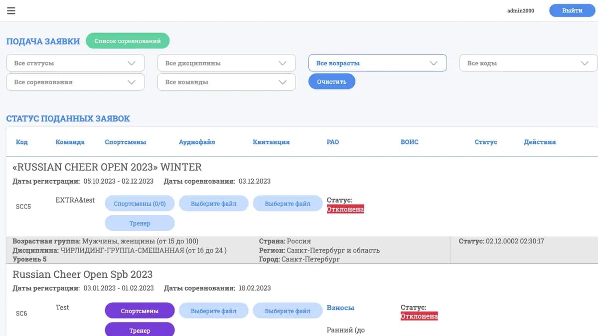 Архив заявок: история участия не теряется и работает как шаблон